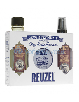 REUZEL Clay Matte Pomade Groom Try Me Kit dárková sada (šampon Daily Shampoo 100ml + pomáda Clay Matte Pomade 35g + tonikum Surf Tonic 100ml)