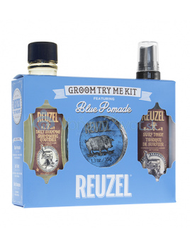 REUZEL Blue Pomade Groom Try Me Kit dárková sada (šampon Daily Shampoo 100ml + pomáda Blue Pomade 35g + tonikum Surf Tonic 100ml)